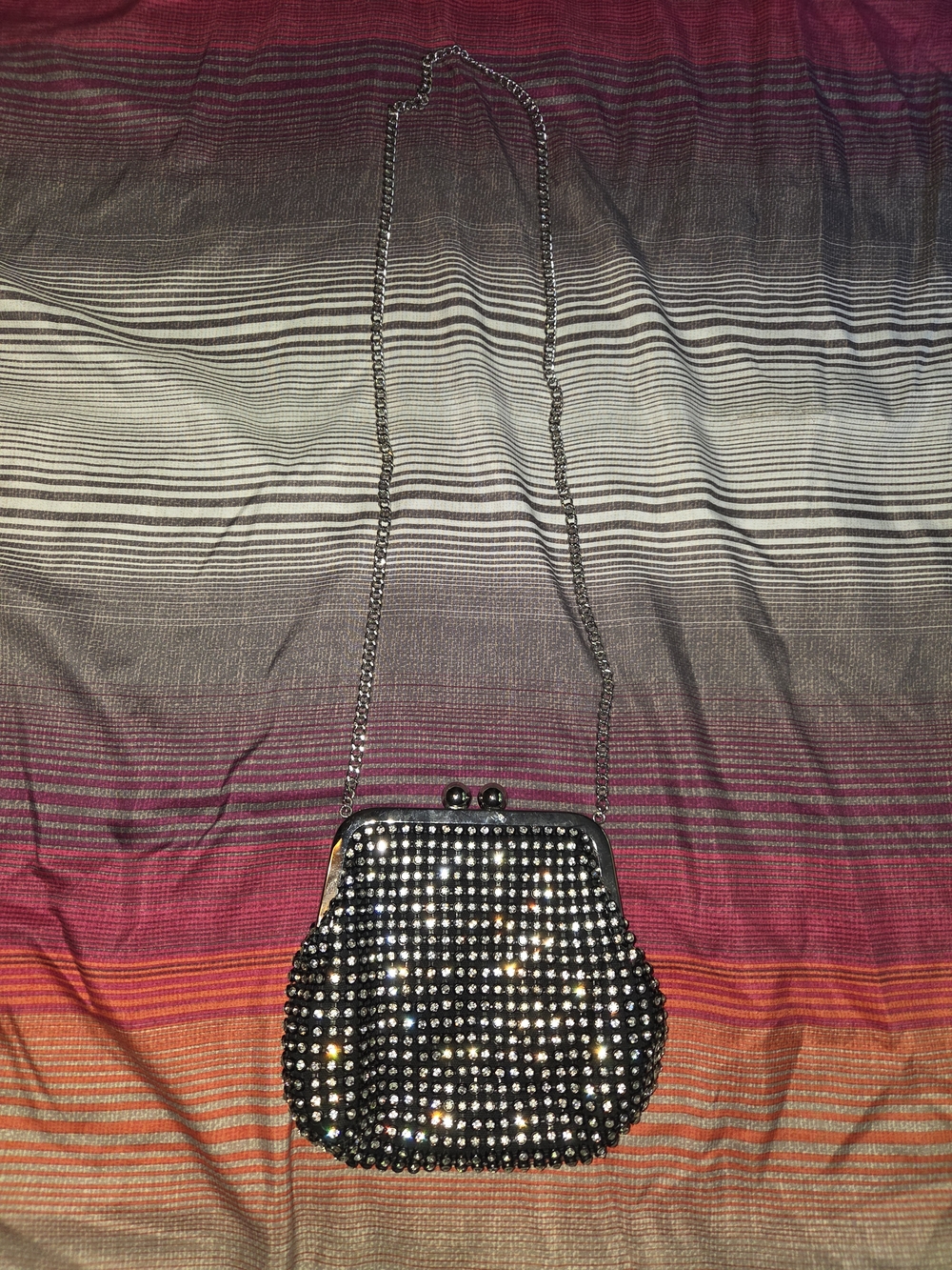 Topshop Black Crystal Rhinestone Evening Clutch with Chain